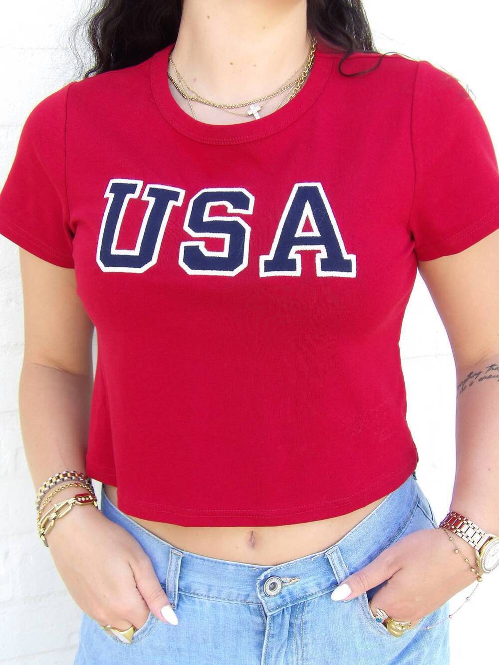 NEW LE LIS the all star baby tee in red
